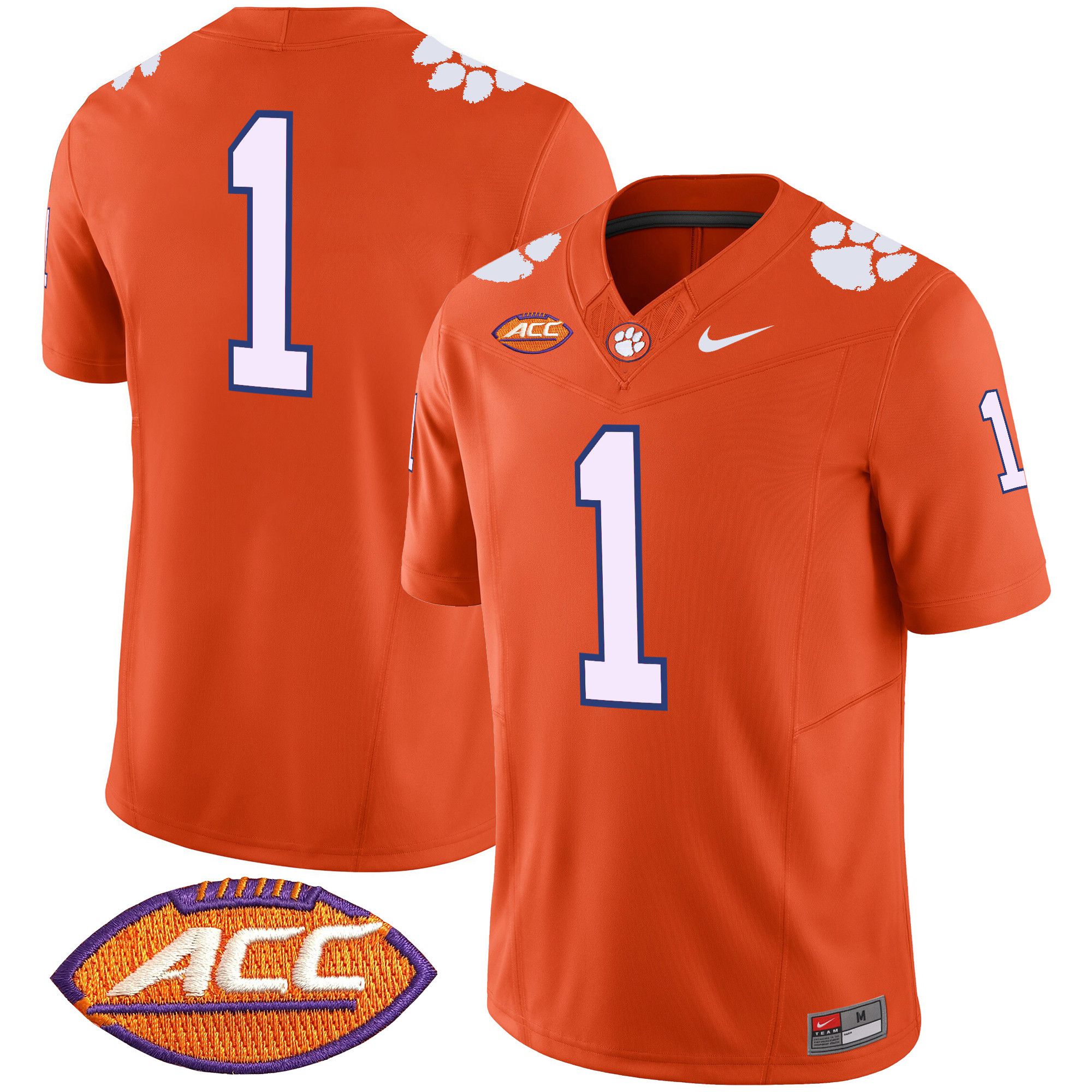 Men Clemson Tigers #1 No Name Orange 2024 Nike Vapor Limited NCAA Jersey style 1